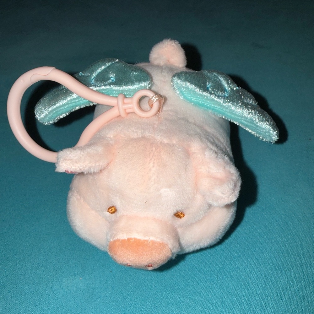 Piggy Lulu Plush Pink Pig Keychain with Mint Wings